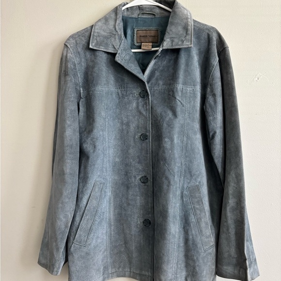 ISO Blue Leather Suede Jacket - Size S (fits like M or oversize S) - Picture 1 of 10
